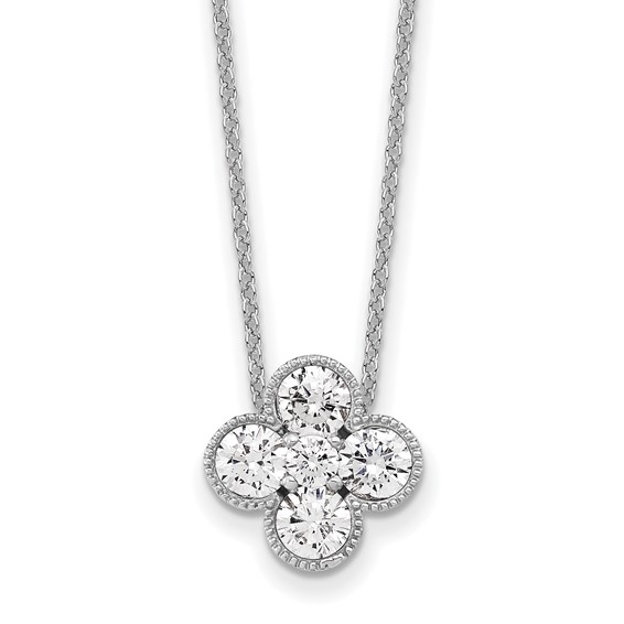 Floral cluster lab-grown diamond pendant necklace in 14K white gold by Diamond Essence