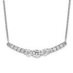 14K white gold curved bar necklace with 0.738 carat lab-grown diamonds featuring graduated center stones on an 18-inch chain