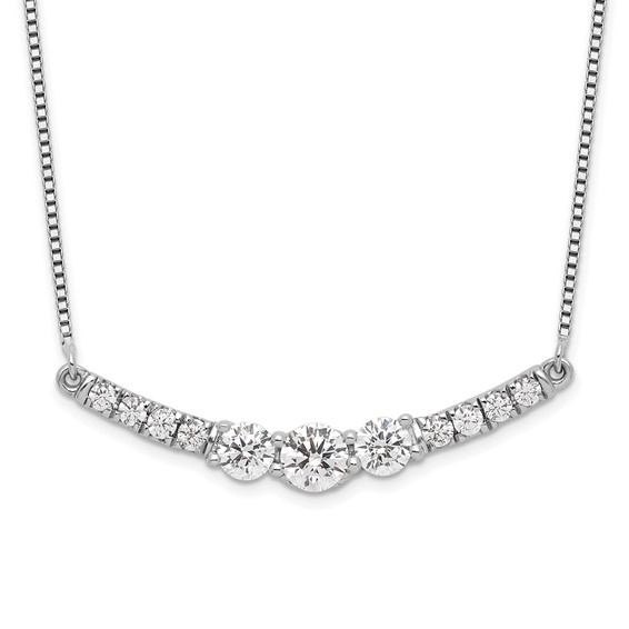 14K white gold curved bar necklace with 0.738 carat lab-grown diamonds featuring graduated center stones on an 18-inch chain