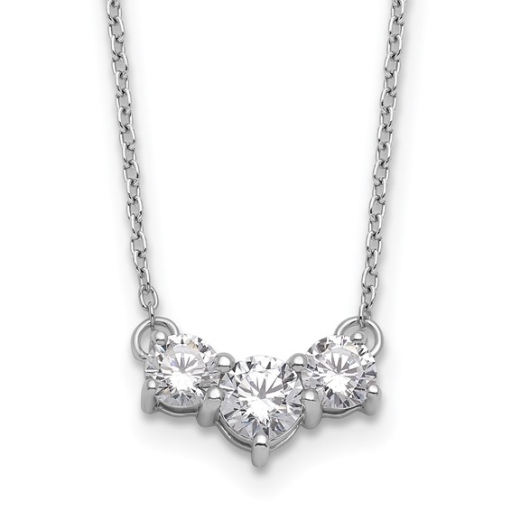 Three-stone lab-grown diamond pendant necklace in 14K white gold by Diamond Essence