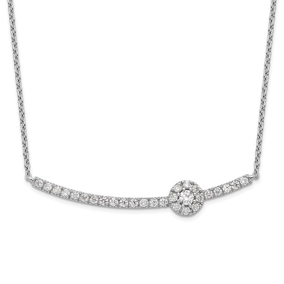 14K white gold straight bar necklace with 1/2 carat lab-grown diamonds on an 18-inch chain