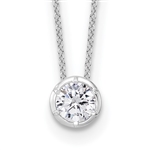 Bezel set solitaire lab-grown diamond pendant necklace in 14K white gold by Diamond Essence