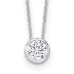 Bezel set solitaire lab-grown diamond pendant necklace in 14K white gold by Diamond Essence