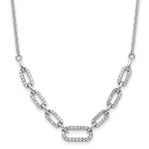 14K white gold diamond link necklace with 0.496 carat lab grown diamonds featuring oval links on an 18 inch chain