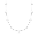Diamond Essence 18 Inch Long Nine Station Necklace With 4.2mm Each Pearl in 14K White Gold Chain.