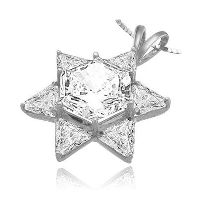 trilliant cut stones in silver star pendant