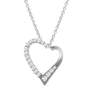 Diamond Essence Heart Shape Pendant with Round and Princess stones, 1.50 cts.t.w. in 14K Solid White Gold.