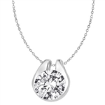 Diamond Essence 2.0 Cts. Round Brilliant Stone set in shell-like bezel setting of 14K Solid White Gold, makes a delicate Slide Pendant.
Approx size of Pendant is 12.5 mm Length and 10 mm width.
Free Silver Chain Included.