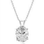 Solitaire Pendant with Oval Cut Diamond Essence in 14K Solid White Gold.