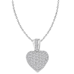 Craftman's delight Heart Pendant with micro pave set Diamond Essence accents shining your love like never before. There are tiny accents on the bale to highlight the overall glory effect. 2.5 Cts. T.W. set in 14K Solid White Gold.