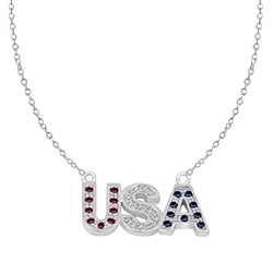 Let the patriotism show this season. Diamond Essence Pendant with Round Ruby, Sapphire and Brilliant Stones, In 14k Solid White Gold with Chain.