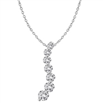 Diamond Essence Journey Pendant of 7 Round Brilliant Graduated Stones set in 14K Solid White Gold. 5.0 cts.t.w. (Also available in Platinum Plated Sterling Silver, Item# SPE1702).
Free Silver Chain Included.