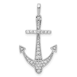 Prong Set Round Diamond Anchor Pendant in 14K White Gold