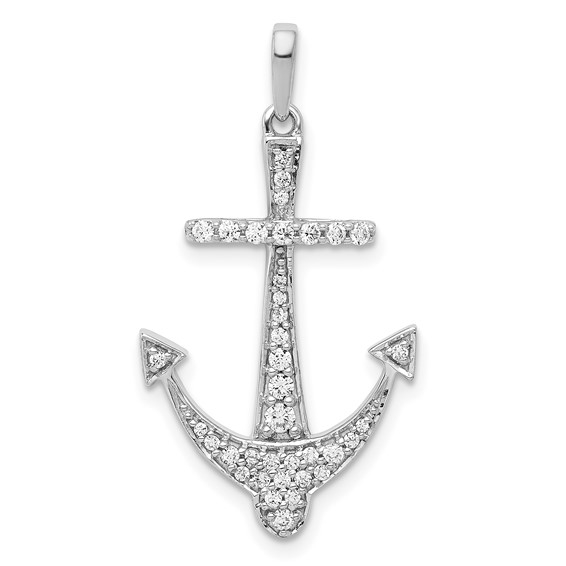 Prong Set Round Diamond Anchor Pendant in 14K White Gold