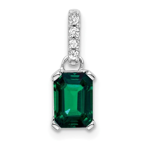 Lab grown diamond and emerald color pendant in 14k white gold prong setting