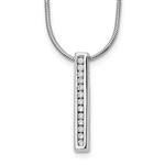 Channel Set Vertical Bar Necklace with Diamond Essence Lab Grown Round Stones In 14K Solid White Gold
