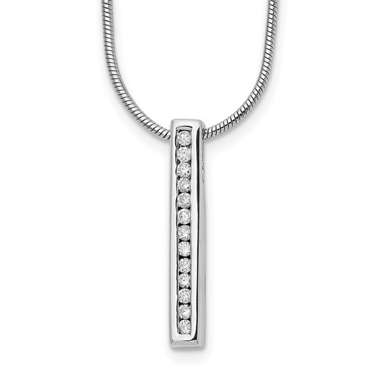 Channel Set Vertical Bar Necklace with Diamond Essence Lab Grown Round Stones In 14K Solid White Gold