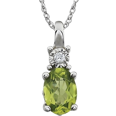 Prong Set Pendant with Simulated Peridot Diamond by Diamond Essence set in 14K Solid White Gold