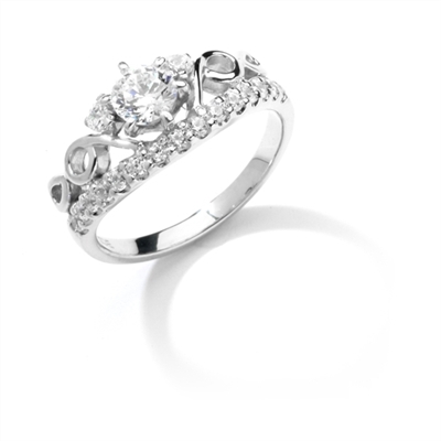 Prong Set Artistic Ring with Lab-made Round Brilliant Diamonds by Diamond Essence set in 14K Solid White Gold