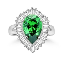 Ballerina Ring- 3.0 Carats Emerald Essence  Pear surrounded by pirouetting smaller jewels. Will have them on their toes-and you calling the tune, 3.8 cts t.w. in 14K Solid White Gold.