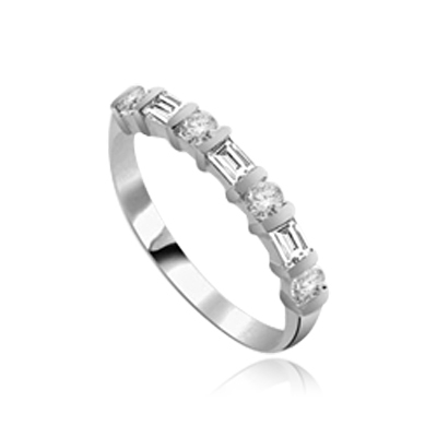 Delicately dazzling Band with Baguettes ring 14K Solid White Gold