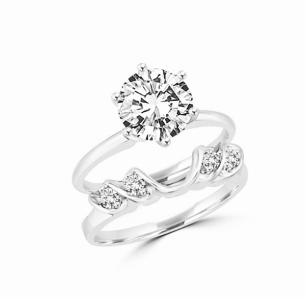 14K Solid White Gold swanky ring  wrap with round jewels. 0.16 cts. tw. This item does not include solitaire ring.