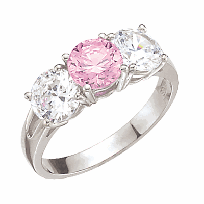 Pink & white 3 stone ring of white gold