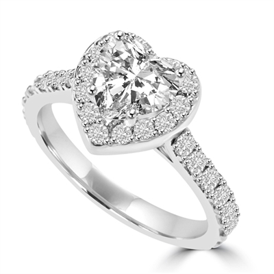 Diamond Essence 1 Ct. Heart In Four Prongs And Surrounded By Melee, 2.50 Cts.T.W. In 14K White Gold.