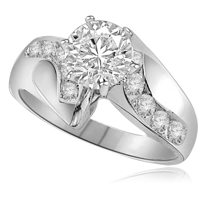 1ct round center and accents ring in White Gold