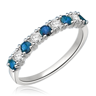 14K Solid White Gold Ring with round Sapphire  stones