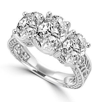 oval cut 3 stone white gold ring