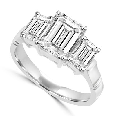 2 ct emerald-cut stone with a white gold ring