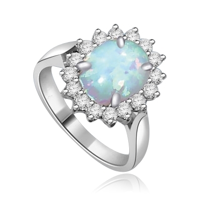 ring with 3ct oval cut opal and dancing melee