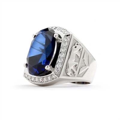 Tiger Imprinted with Sapphire Center Stones and Diamond essence Side stones in 14K White Gold.
