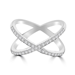 Diamond Essence Criss Cross "X" Ring with Round Brilliant Melee in 14K White Gold , 0.35 Ct.T.W.