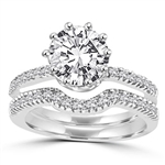 Prong Set Ring with Artificial Round Diamond by Diamond Essence set in 14K Solid White Gold