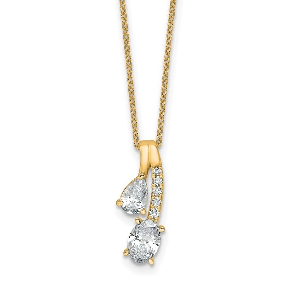 Pear and oval lab-grown diamond pendant necklace in 14K yellow gold by Diamond Essence