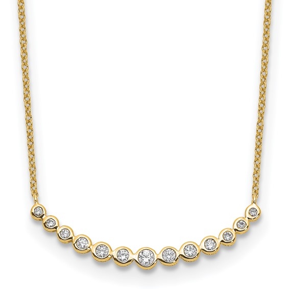 Bezel-set curved bar lab-grown diamond necklace in 14K yellow gold by Diamond Essence