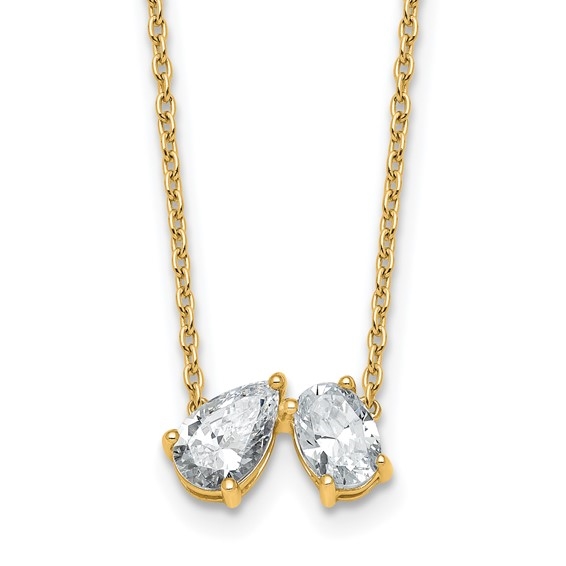 Toi et Moi pear lab-grown diamond necklace in 14K yellow gold by Diamond Essence