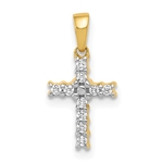 14K yellow gold diamond cross pendant with 0.10 carat lab grown diamonds