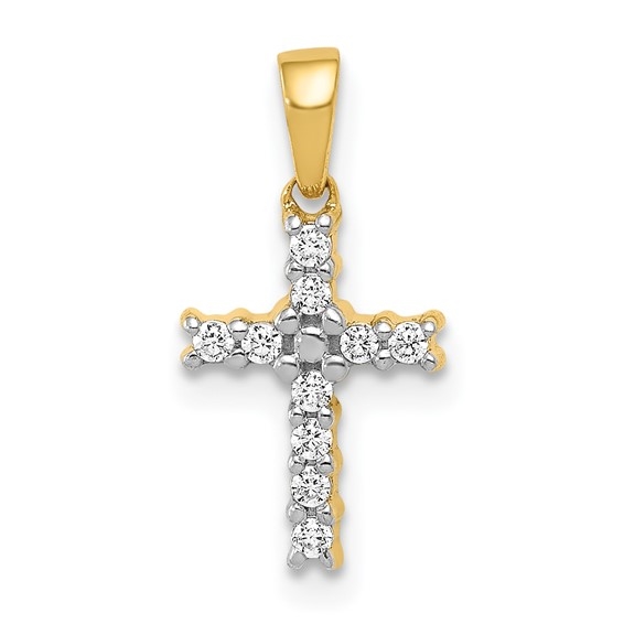 14K yellow gold diamond cross pendant with 0.10 carat lab grown diamonds