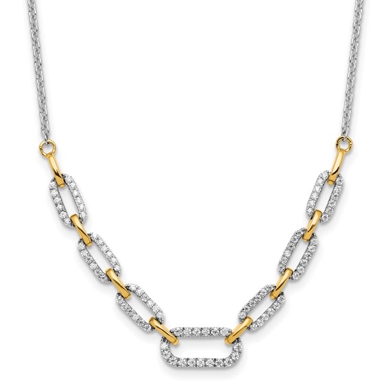 14K white and yellow gold diamond link necklace with 0.496 carat lab grown diamonds featuring oval links on an 18 inch chain