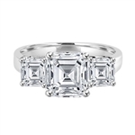 Three Stone Ring - 3.0 Carat Asscher Cut Diamond Essence Stone in the center and 0.5 carats Asscher  Cut Diamond Essence stones on each side.4.0 cts. t.w.
&#8203;