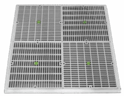24x24 Stainless Steel Mud Frame Lt gray with Four 4 12x12 Flat Square Grates VGB Series