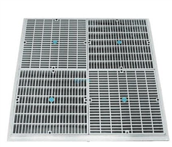 24x24 Square Stainless Steel Mud Frame with Four 4 12 Wave Suction Outlet Covers VGB Series drain covers