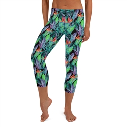 Bird of Paradise Hawaiian Floral and Tropical Fern Crop / Capri Leggings