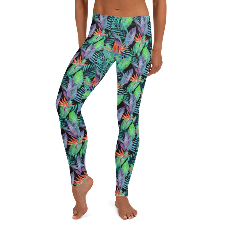 Bird of Paradise Hawaiian Floral and Tropical Fern Yoga Long Leggings - Plus  Size Available