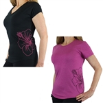 Hawaiian Hibiscus Tattoo Semi Fitted Short Sleeve Triblend T Shirt in Pink and Black