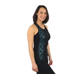 Kuahiwi Black Mesh with teal accents tattoo tank with a  Built in Bra and Removable Cups