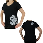 Women's Short Sleeve Semi Fitted Scoop Neck Shirt with Monstera Leaf Print